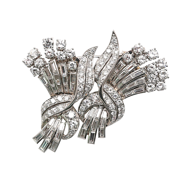 Vintage Diamond and Platinum Double Clip Brooch, Circa 1940 - image 1