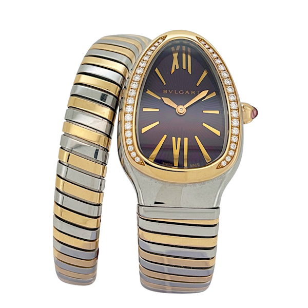 BVLGARI SERPENTI TUBOGAS STEEL/ROSE GOLD DIAMOND VIOLET DIAL 2017 FULL SET - image 1