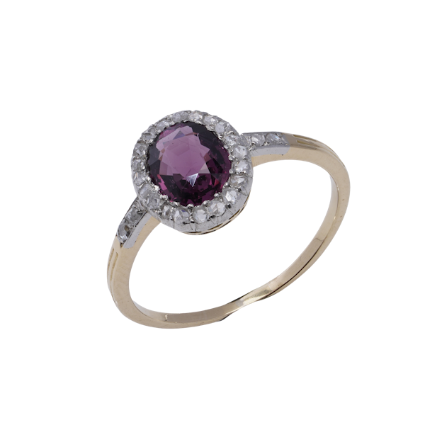 18kt  Gold and Platinum Diamond Cluster Ring with NATURAL SPINEL - image 1