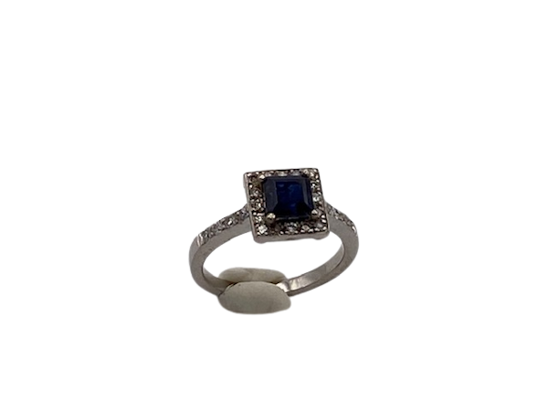 Deco style rectangular diamond and sapphire  cluster ring - image 1