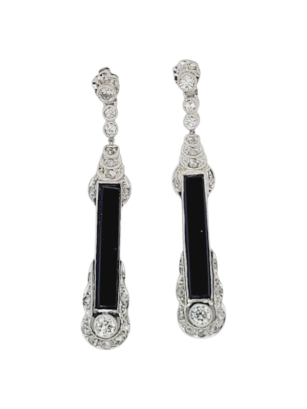 Art deco 1920's onyx and diamond drop earrings SKU: 7877 DBGEMS - image 1