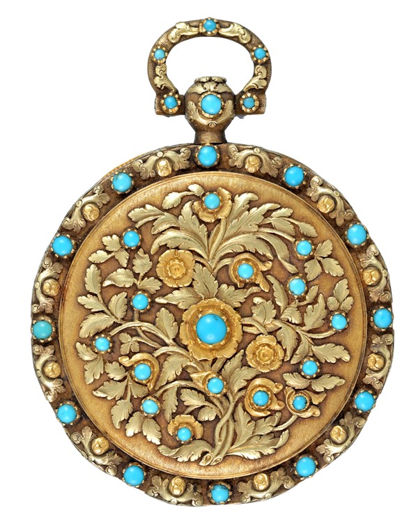 Turquoise Set Three Colour Gold Pocket Watch - image 7