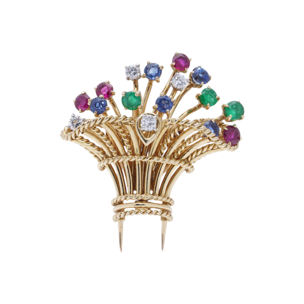 Cartier Vintage Flower Basket Brooch with gemstones - image 1