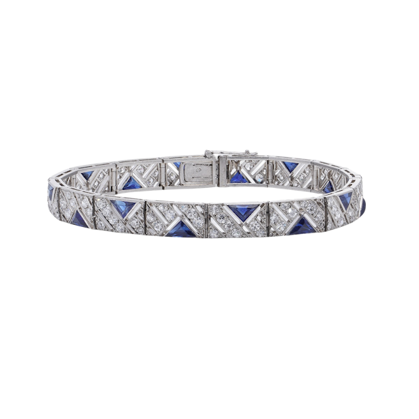 Boucheron Art Deco Platinum Diamond and Sapphire Bracelet - image 1