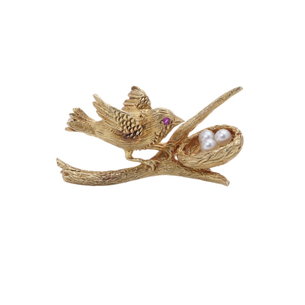 Antique French 18kt Gold Bird Brooch - image 1