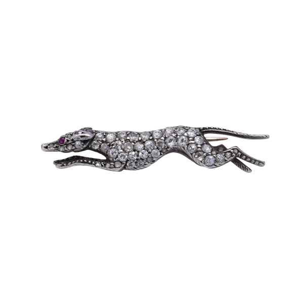 Antique Edwardian 9kt Gold and Silver Greyhound Brooch - image 1