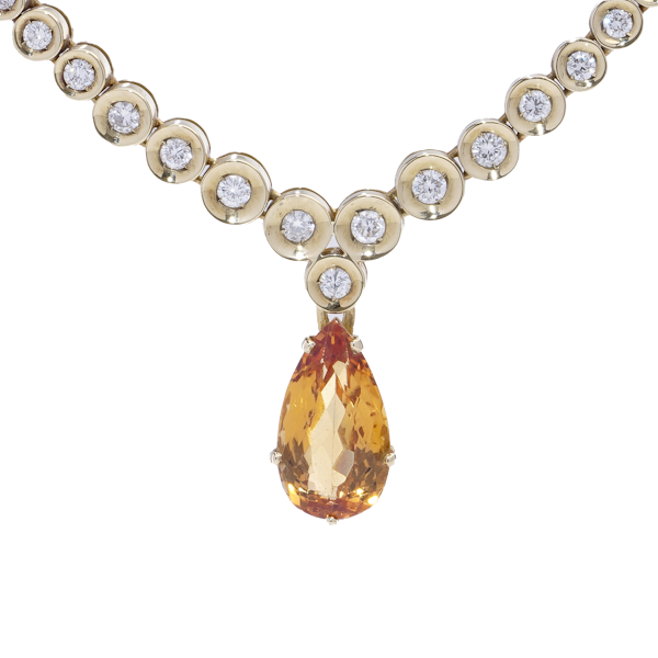 Vintage 18kt Gold Necklace with Citrine and Diamonds - image 1