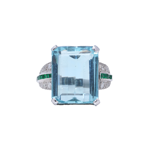 Art Deco natural 20 carat Aquamarine Platinum Ring - image 1