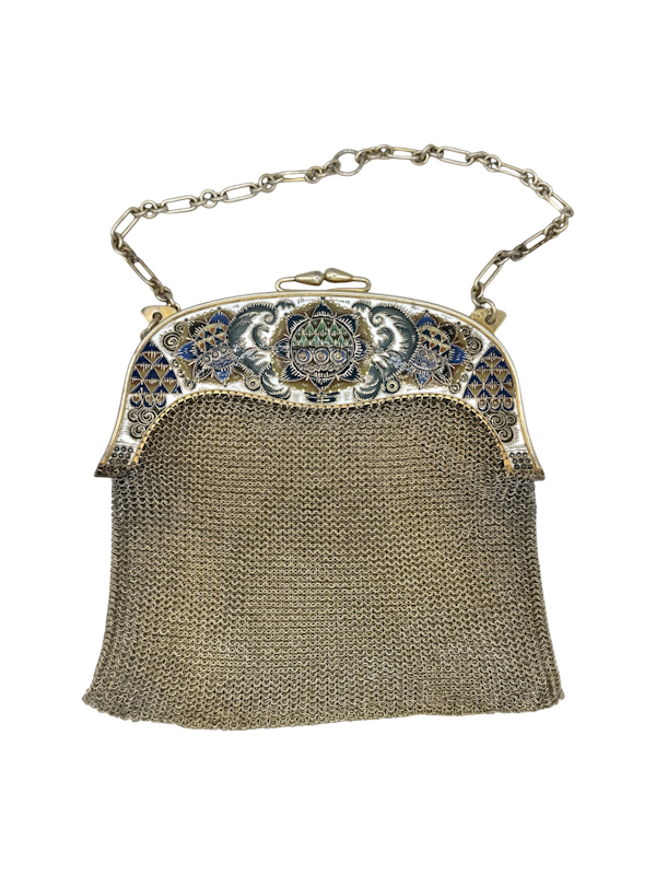 Antique Russian silver gilt, cloisonné and shaded enamel handbag by Fedor Ruckert, Moscow, c.1910. - image 1