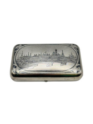 Russian silver niello cigar box with view of Kremlin, Moscow, c.1875 by Alexander Yegarov.