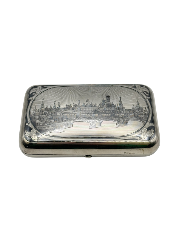 Russian silver niello cigar box with view of Kremlin, Moscow, c.1875 by Alexander Yegarov. - image 1