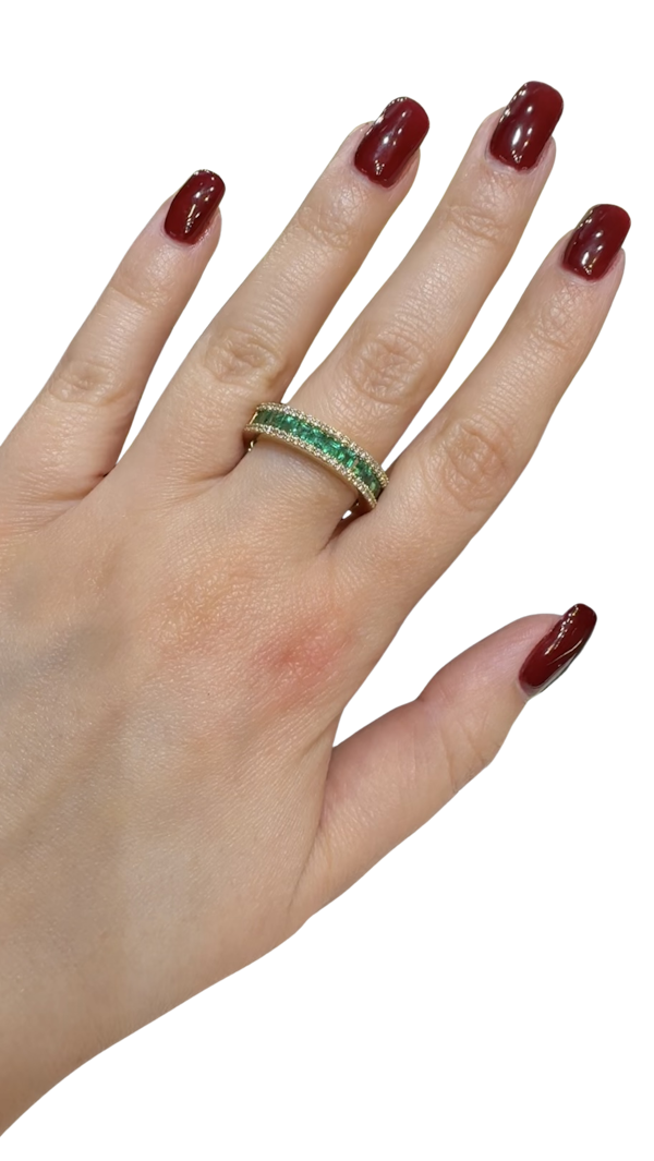 Princess cut Emerald & Diamond half eternity Ring - image 2