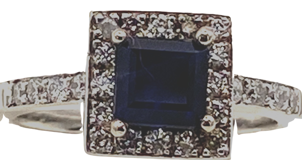 Deco style rectangular diamond and sapphire  cluster ring - image 3