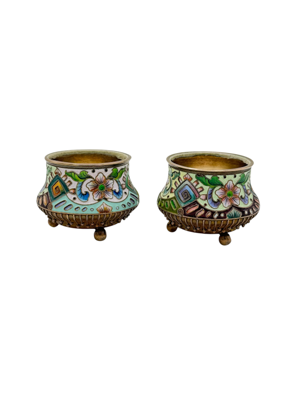 Russian silver gild and shaded enamel pair of salts, Moscow c.1910 - image 1