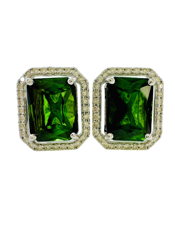 Green Tourmaline & Diamond Earrings - image 1