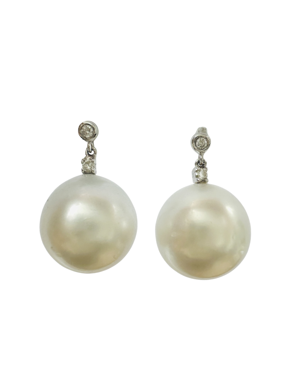 White South Sea Pearl & Diamond Earrings - image 1