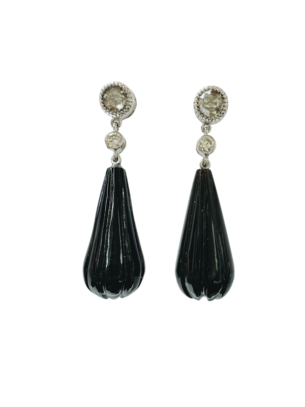 Vintage, Diamond & Black Onyx Earrings - image 1