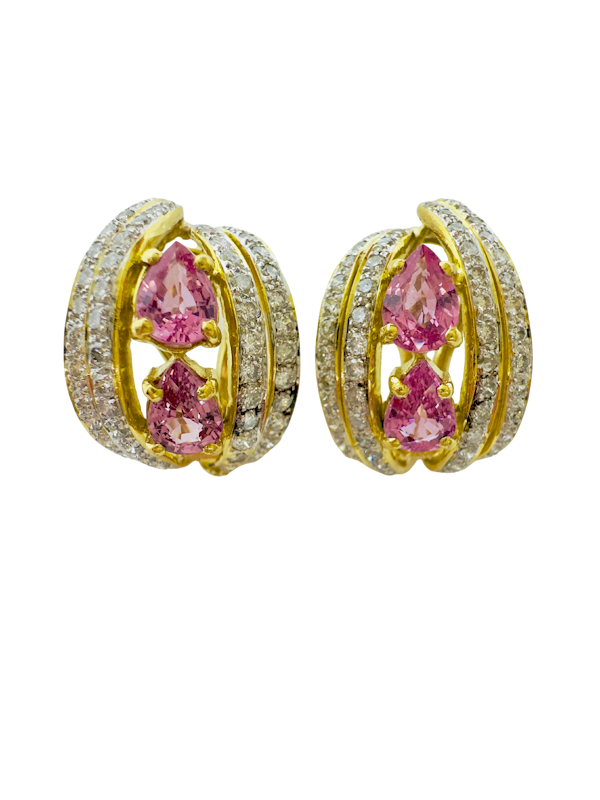 Natural Pink Sapphire & Diamond Earrings - image 1