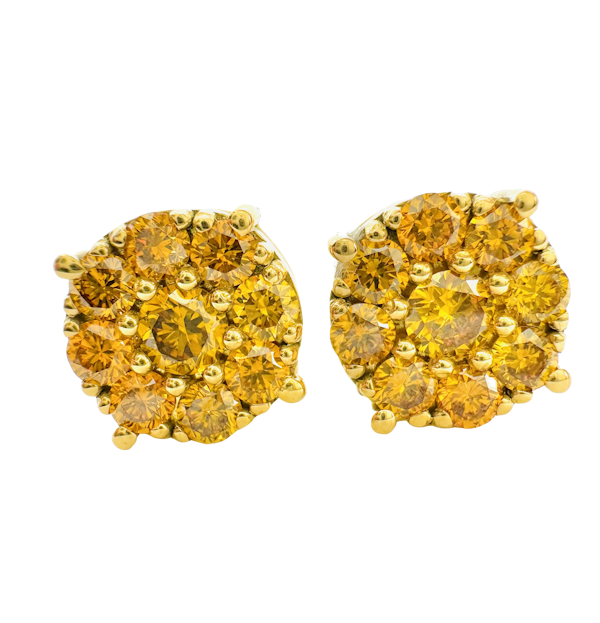 1.75cts Natural Fancy Vivid Orangy Yellow Diamond Stud Earrings - image 1