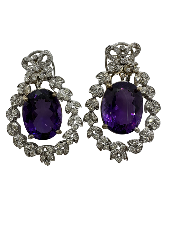 30.51ct Natural Amethyst & 3.00ct Diamond Earrings - image 1