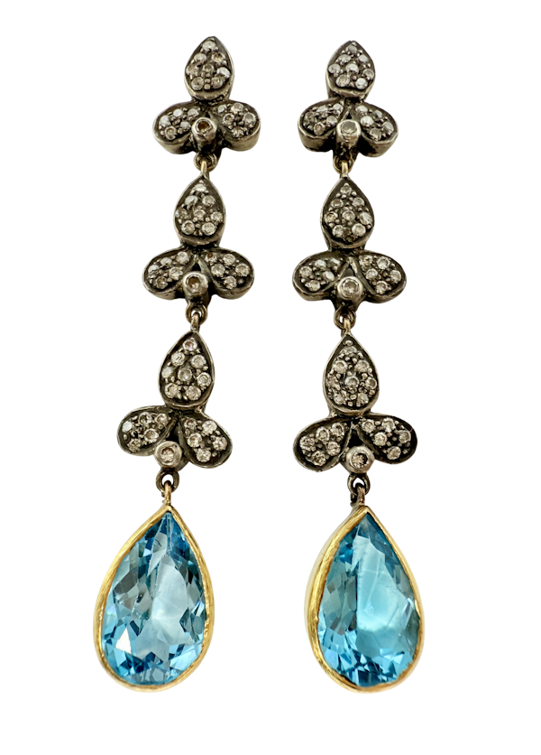 Silver, Gold, Topaz, Diamond Earrings - image 1