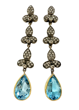 Silver, Gold, Topaz, Diamond Earrings