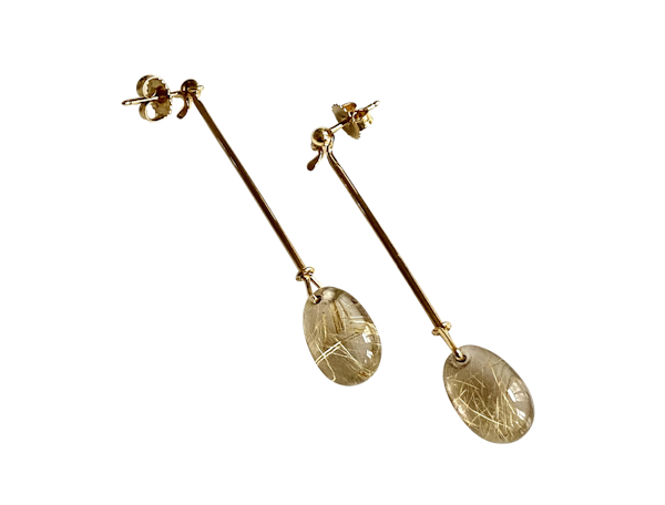 Georg Jensen Torun 18k Gold Rutilated Quartz Earrings - image 1