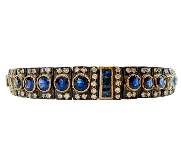 Silver & Gold, Blue Sapphire & Diamond Bracelet - image 3