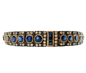 Silver & Gold, Blue Sapphire & Diamond Bracelet