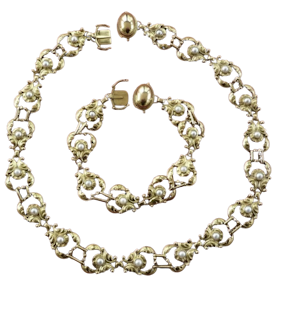 Georg Jensen Gold Pearl Set 172 Necklace & Bracelet 18ct Yellow Gold Denmark
