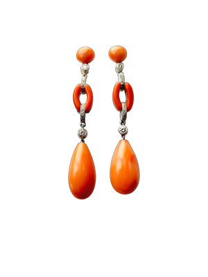 Art deco coral and diamond drop earrings SKU: 7987 DBGEMS