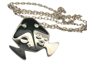 Georg Jensen Rare Henning Koppel green enamel silver Frog pendant. Mark Constable unit 301