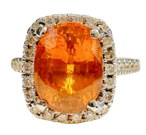 4.05ct Orange Sapphire & Diamond Ring.