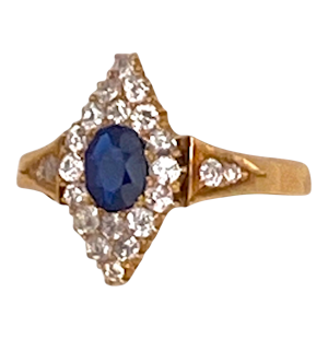 Victorian sapphire and diamond marquise shape cluster ring