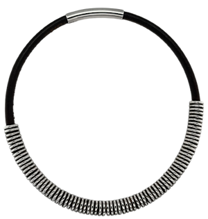 Stunning Sterling silver and leather neck ring by  Internationally renowned American jeweller Jacqueline Rabun Wearable art. Mark Constable unit 301