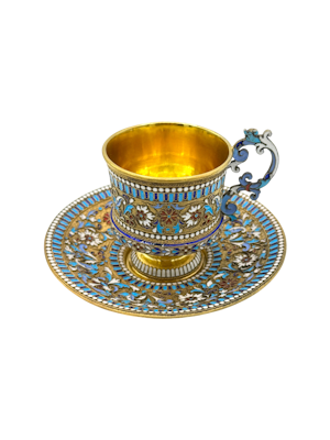 Russian silver gilt cup and saucer, c.1900, Moscow by Vasily Agafonov.