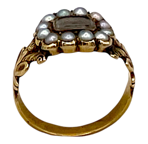 Georgian pleated hair and pearls memorial/mourning ring