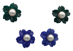 2 Pairs of earrings available  in stained agate and pearl,  one pair  in blue and one pair  in green