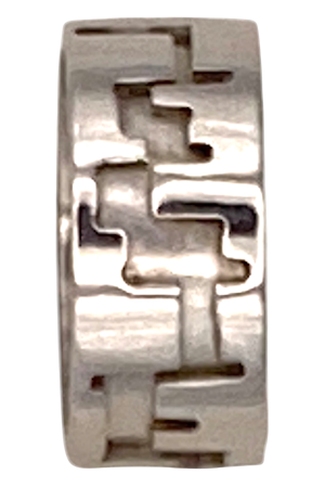 Heavy platinum geometric design wide band ring