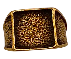 Heavy gold square chagrin finish signet ring