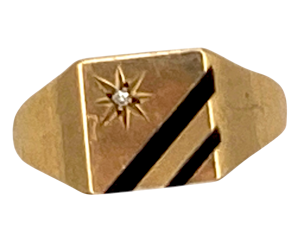 9 ct. gold and onyx and diamond fancy signet ring