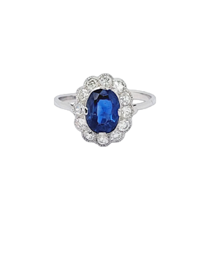 Fine Antique natural sapphire and diamond cluster engagement ring SKU: 8103 DBGEMS