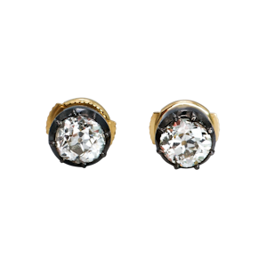Modern Diamond and Silver Upon Gold Stud Earrings,1.53 Carats