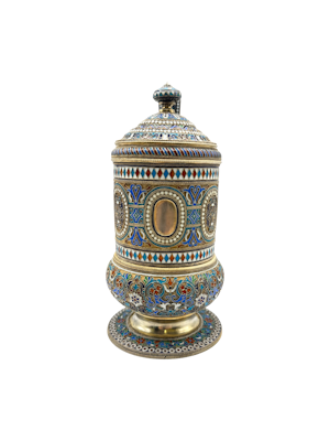 Russian silver gilt and cloisonné enamelled tankard by Ivan Saltykov, Moscow, 1886.