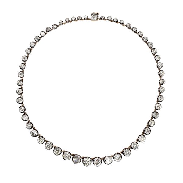 Antique Diamond and Silver Upon Gold Riviére Necklace, 40.00 Carats, Circa 1880 - image 1