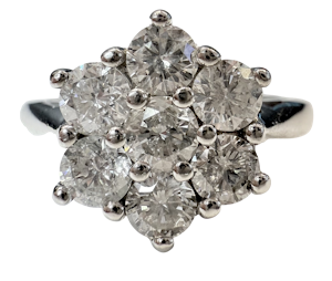 18K white gold 1.00ct Diamond Cluster Ring.