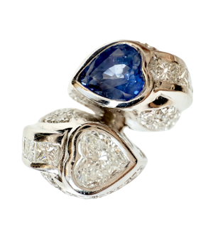 Diamond & Blue Sapphire Crossover Ring.