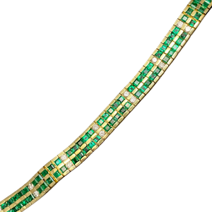 Emerald Diamond Bracelet in 14ct Gold date circa 1960, SHAPIRO & Co since1979