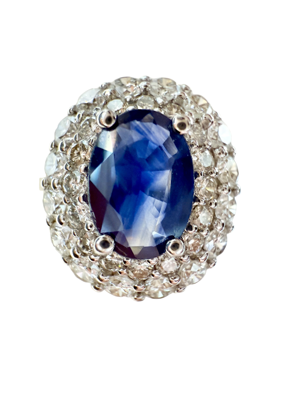 0.72ct Natural Blue Sapphire & 0.59ct Diamond Ring - image 1