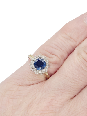 Antique sapphire and diamond cluster engagement ring SKU: 8259 DBGEMS